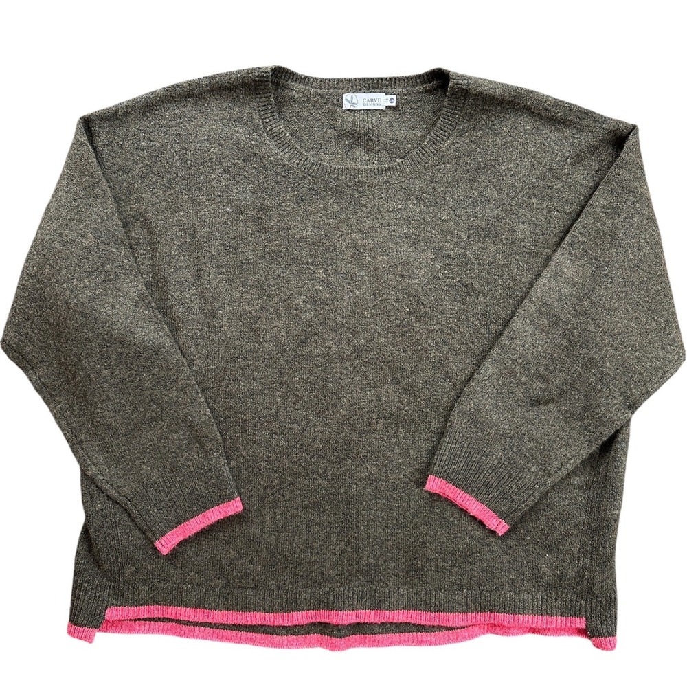 Carve Designs Drue‎ Fuzzy Sweater Womens L/XL Fir Poinsettia NWT Green Pink Trim